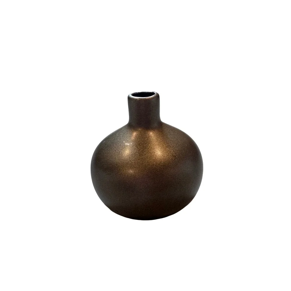 Bud Vase Bronze Metallic Ceramic Round Bulbous Minimalist Home Decor